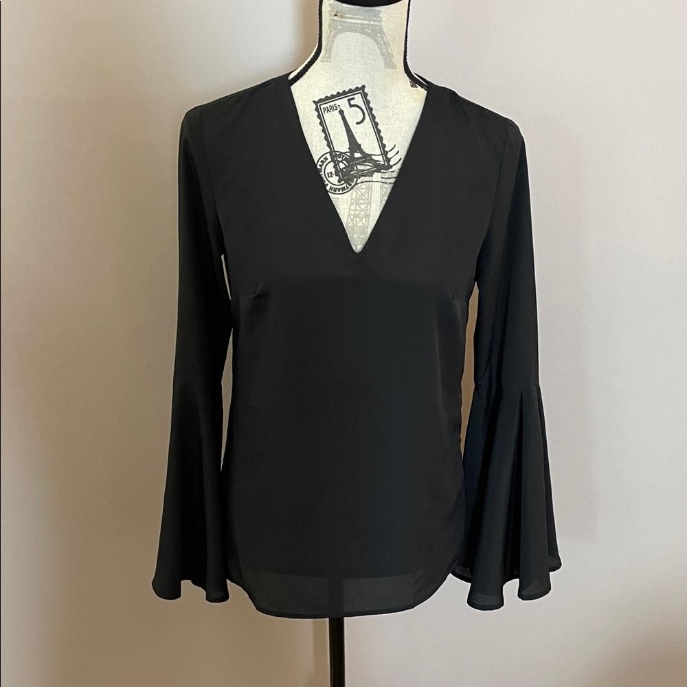 Banana Republic Black V-Neck Bell Sleeve Blouse